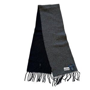 Polo Ralph Lauren Men's Wrap Scarf Black Gray Wool Blend Fringe Reversible